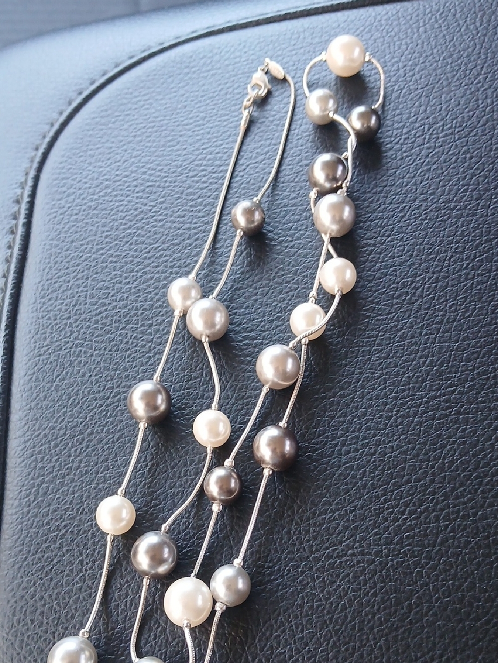 Multi-Strand Pearl Accent Necklace in White and Gray